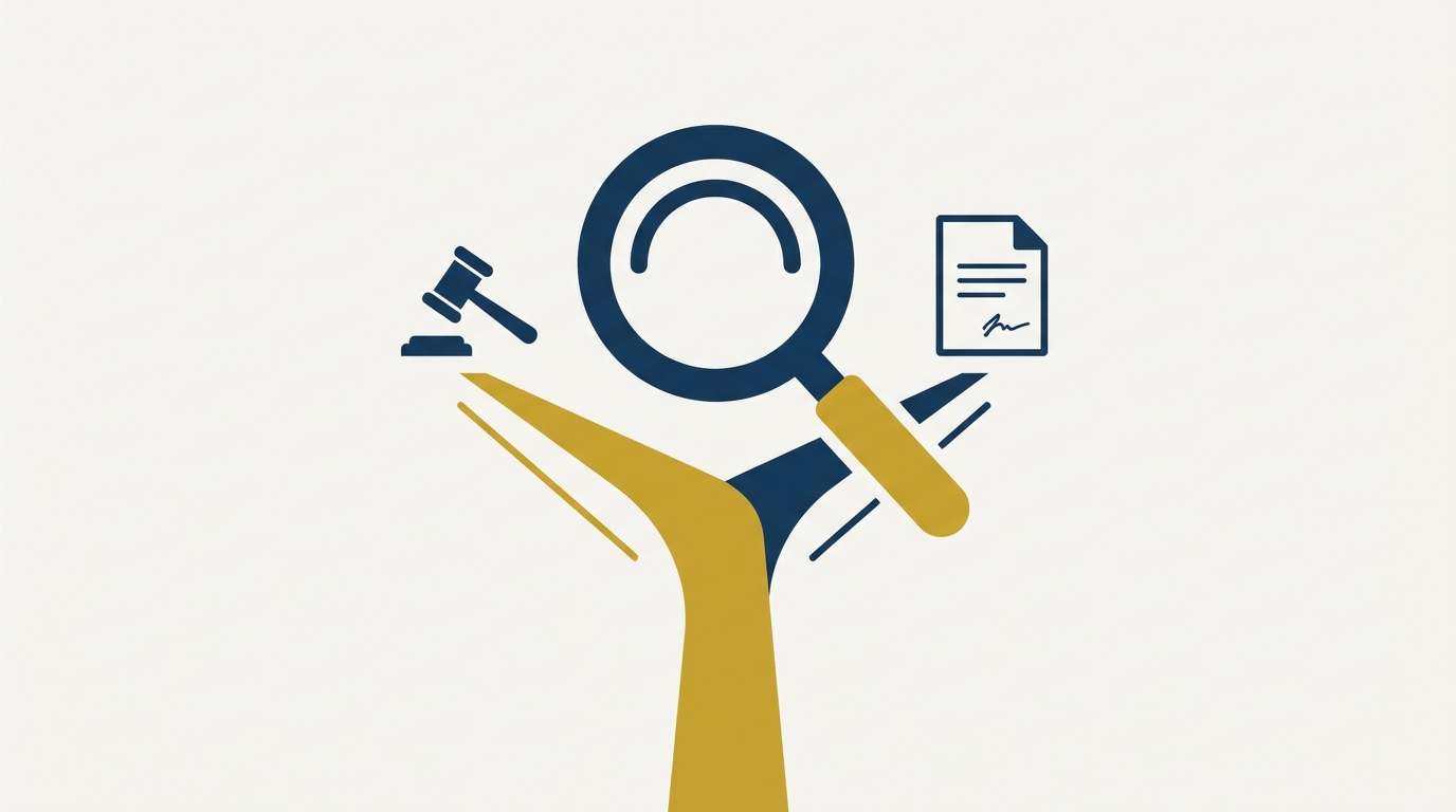 Abstract illustration of a path splitting toward a gavel and a signed contract, symbolising the divide between criminal cheating and civil breach of contract