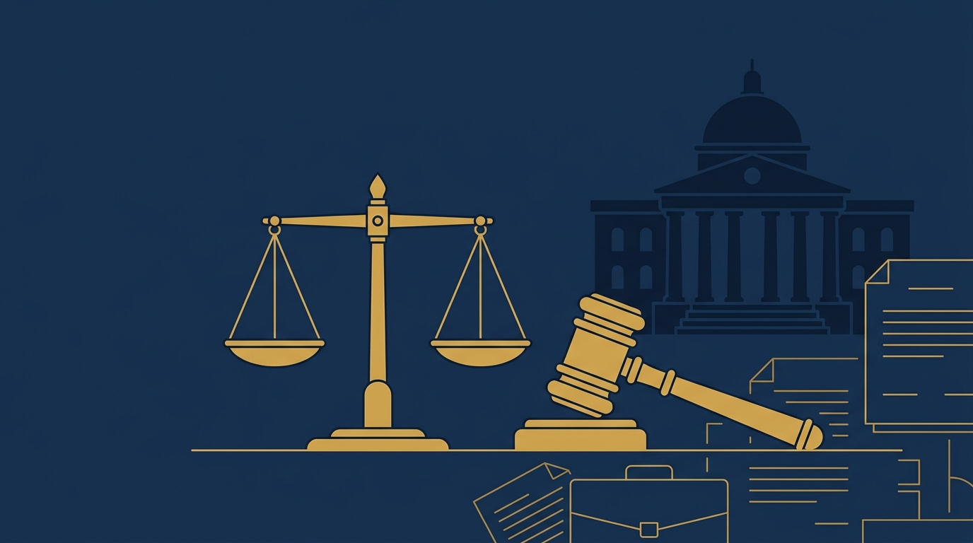 Illustration of scales of justice and a gavel before a courthouse, representing bail standards in dowry death cases under BSA Section 118