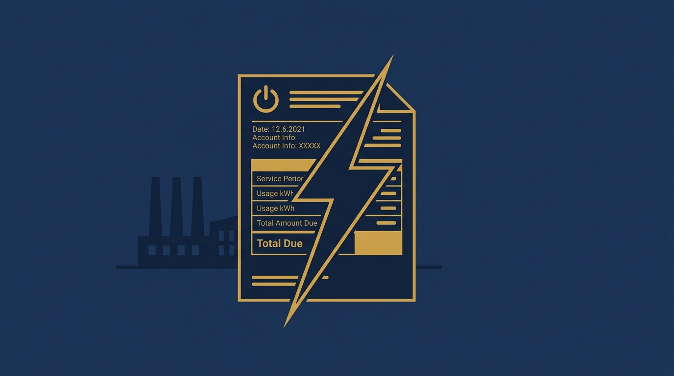Illustration of a lightning bolt splitting a utility bill, representing consumer rights against unfair electricity tariff charges